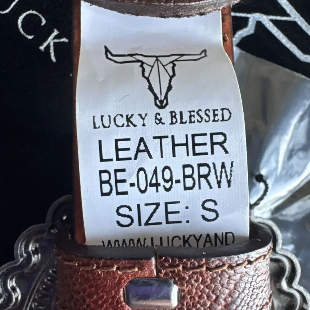 Lucky & Blessed Turquoise Concho Leather Belt - Size S Runs Bigger Dust Bag